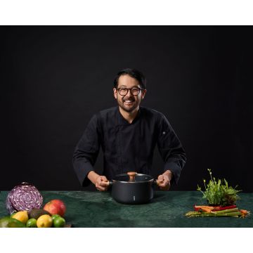 Oala cu capac, Samurai Gourmet by Rikito Watanabe si Cooking by Heinner, 24x12.5 cm, 5.3 L, aluminiu, negru/natur
