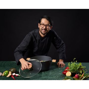 Oala cu capac, Samurai Gourmet by Rikito Watanabe si Cooking by Heinner, 28x14 cm, 7.8 L, aluminiu, negru/natur
