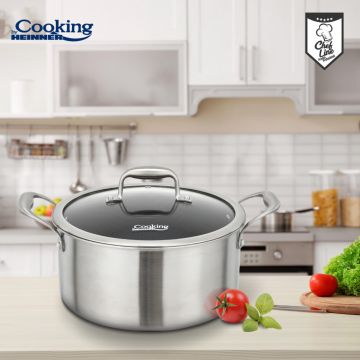 Oala cu capac Titanium3, Cooking by Heinner, 20x10 cm, 2.8 L, inox/sticla, argintiu