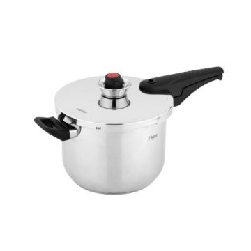 Oala sub presiune din otel inoxidabil cu sistem dublu de siguranta ZASS Gourmet ZG-SSPC 01, 22×16.5cm/6.0L, 80Kpa, Baza de 5.5 cm, Otel inoxidabil, Manere termorezistente din bachelita,  Argintiu