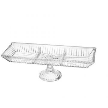 Platou dreptunghiular din sticla cu 3 compartimente Deco Art, Dimensiuni 40 x 15 cm, Finisaje argintii (Transparent)