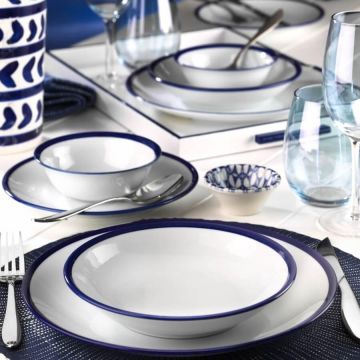 Serviciu de masa, 24 piese,  Portelan, Alb - Bleumarin