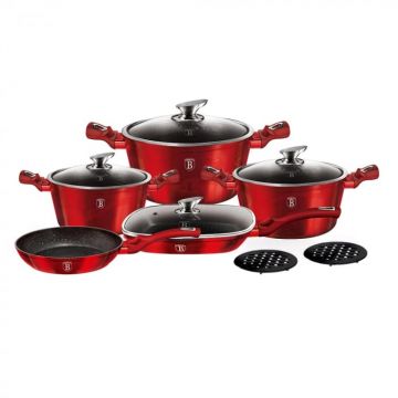 Set 11 piese oale marmorate BERLINGER HAUS aluminiu forjat rosu burgundy metalic