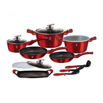 Set 14+2 piese oale marmorate BERLINGER HAUS aluminiu forjat rosu burgundy metalic