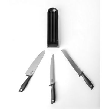 Set 3 cutite cu suport, Brabantia, Tasty+, 35.5x9x6.3 cm, plastic/otel, gri inchis