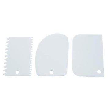 Set 3 spatule pentru prajituri, plastic, alb, 10x8 cm