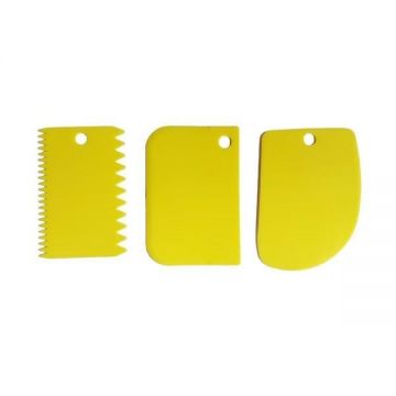 Set 3 spatule pentru prajituri, plastic, galben, 10x8 cm