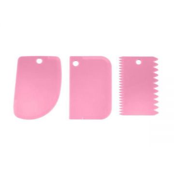 Set 3 spatule pentru prajituri, plastic, roz, 10x8 cm