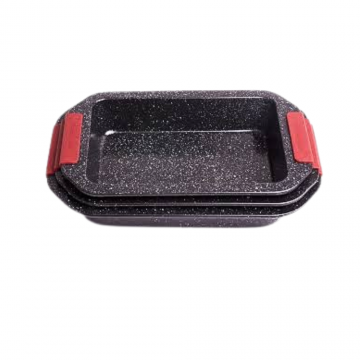 Set 3 Tavi de Copt cu Manere din Silicon si Acoperire cu Marmura Otel Carbon