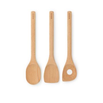 Set 3 ustensile de bucatarie, Brabantia, Profile, 33.5x7x3.7 cm, lemn, natural