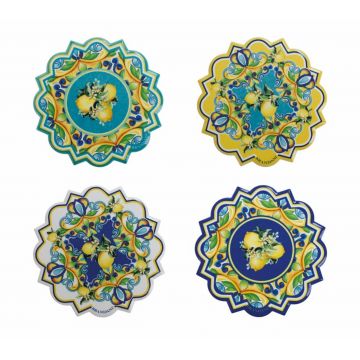 Set 4 suporturi de pahare, Citrus, Brandani, 10.5x10.5 cm, ceramica/pluta