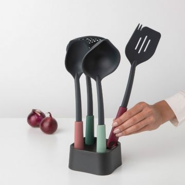 Set 4 ustensile de bucatarie + suport, Brabantia, Tasty+, 11.6x11.6x33 cm, plastic, multicolor