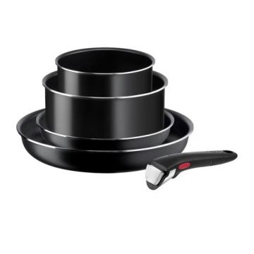 Set 5 piese TEFAL Ingenio Easy Cook & Clean L1539543, maner detasabil, invelis antiaderent Titan, indicator termic Thermo Signal (Negru)