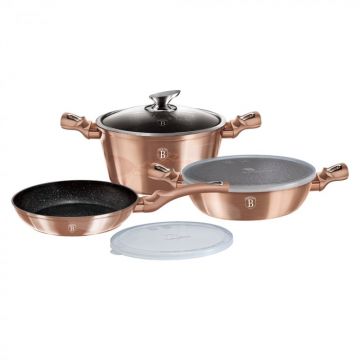 Set 6 piese vase BERLINGER HAUS aluminiu forjat strat marmorat antiaderent Rose Gold