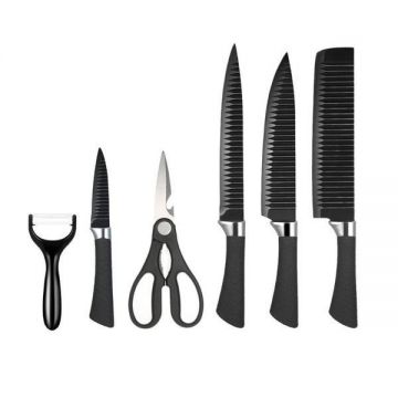 Set cutite, 6 elemente, fier/pvc, negru