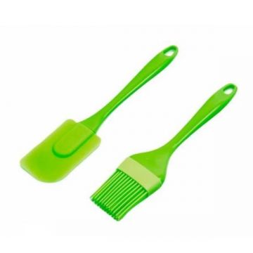 Set pensula si spatula, silicon, verde, 22x5 cm