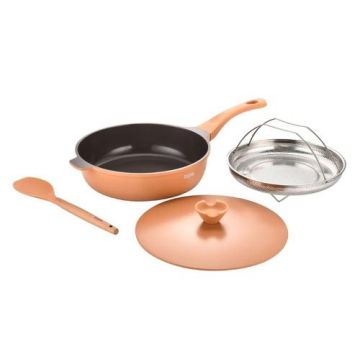 Set tigaie multifunctionala din aluminiu turnat sub presiune 4 piese ZASS Gourmet ZG-ACS 07 (Roz)