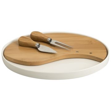 Set tocator branzeturi cu 2 ustensile si platou, Cheese, Brandani, 28x21.5 cm, portelan/inox/bambus
