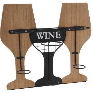 Suport pentru 3 sticle de vin, 39x11x35 cm, cu fixare pe perete, metal