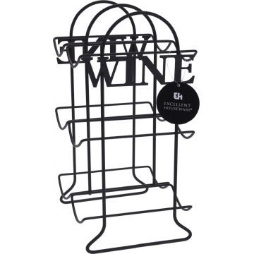 Suport pentru 6 sticle de vin Rack, 21x17x33 cm, metal, negru