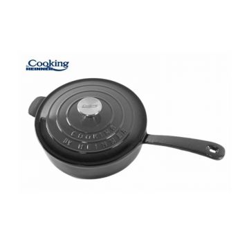 Tigaie adanca fonta emailata cu capac 24 x 8 cm, 2.5L, Marble Grey, Cooking By Heinner