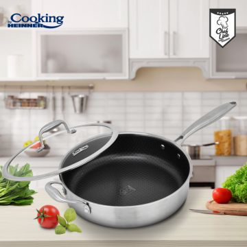 Tigaie adanca Titanium3, Cooking by Heinner, 24x6.5 cm, 2.7 L, inox/sticla, argintiu