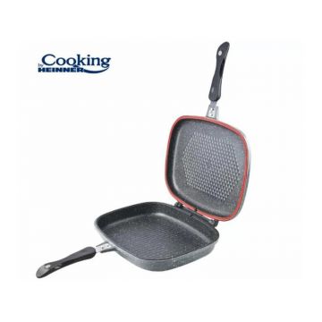 Tigaie dubla dreptunghiulara tip Grill, aluminiu, 32x24x7.5 cm, Gray Line, Cooking by Heinner