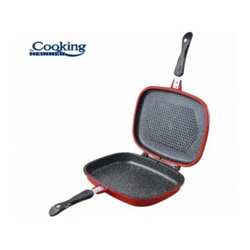 Tigaie dubla dreptunghiulara tip Grill, aluminiu, 32x24x7.5 cm, Red Line, Cooking by Heinner