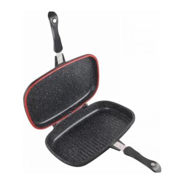 Tigaie dubla dreptunghiulara tip Grill, aluminiu, 36x24x7.5 cm, Dark Line Classic, Cooking by Heinner