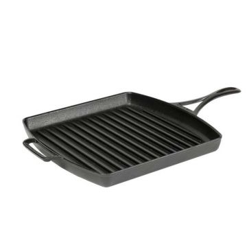 Tigaie grill adanca patrata din fonta cu maner triplu asezonata Lodge Blacklock 29 cm L-BL65GP