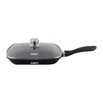 Tigaie Grill aluminiu + capac 28 x 4.5 cm , Dark Line, Cooking by Heinner