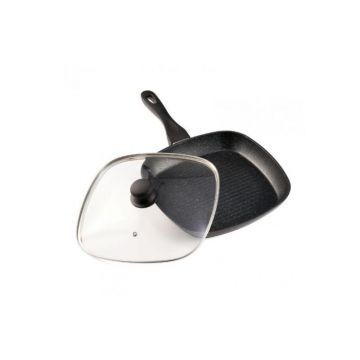 Tigaie Grill aluminiu+capac, 28x4 cm, Black Sand, Cooking by Heinner