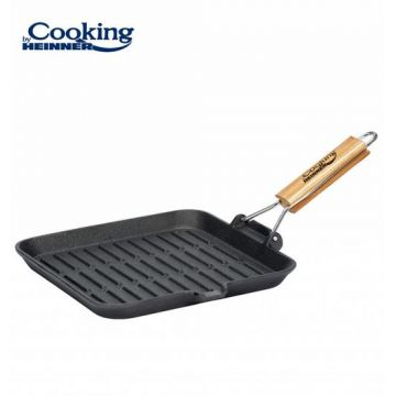 Tigaie grill fonta Heinner HR-TNJ-G23, maner lemn