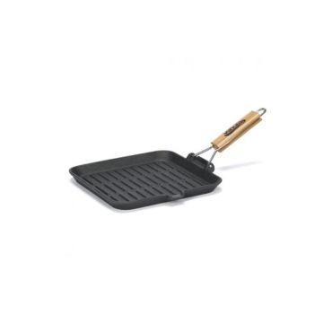 Tigaie Grill fonta pura cu maner lemn detasabil, 23x2 cm, Vanora Home