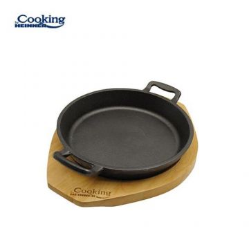 Tigaie servire Heinner HR-ZVC-T20, fonta pura cu suport din lemn, 20 cm (Negru)