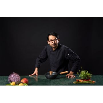 Tigaie Wok cu capac, Samurai Gourmet by Rikito Watanabe si Cooking by Heinner, 20x7 cm, aluminiu, negru/natur
