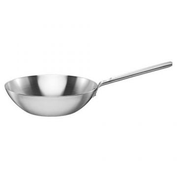 Tigaie wok din otel inoxidabil, fara acoperire antiaderenta, Fiskars Norden, 28 cm (Inox)