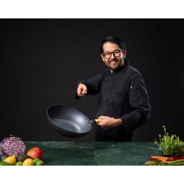 Tigaie Wok, Samurai Gourmet by Rikito Watanabe si Cooking by Heinner, 32x9 cm, aluminiu, negru/natur