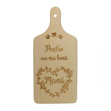 Tocator pentru cea mai buna MAMA, dreptunghiular, lemn, cu maner, 30 x 14 cm