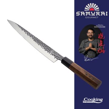 Cutit Sashimi, Samurai Gourmet by Rikito Watanabe si Cooking by Heinner, 24 cm, inox/lemn, maro