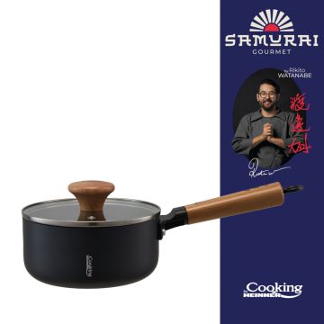 Oala cu capac Samurai Gourmet by Rikito Watanabe si Cooking by Heinner, 16x7 cm, 1.4 L, aluminiu, negru/natur