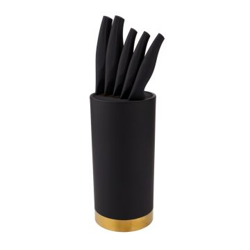Set 5 cutite si suport Royal, Ambition, 16x11.5x36 cm, otel, negru/auriu