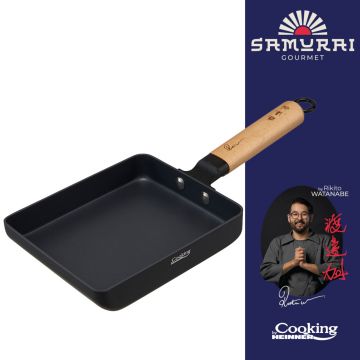 Tigaie Jade, Samurai Gourmet by Rikito Watanabe si Cooking by Heinner, 18x15x3.4 cm, aluminiu, negru/natur