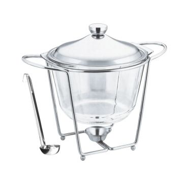 Bol pentru Supă cu Polonic din Sticlă Termorezistentă și Suport – Capacitate 4 Litri