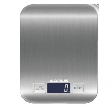 Cantar electronic de bucatarie AORLIS din otel inoxidabil 5 kg argintiu rezistent la apa cu 5 unitati diferite de masura
