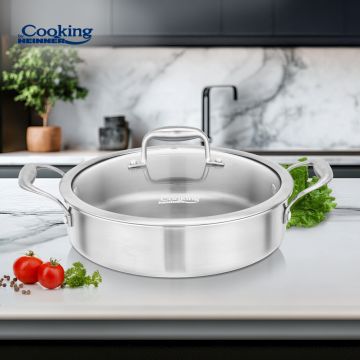 Cratita cu capac Atomic3, Cooking by Heinner, 26x7 cm, 3.5 L, inox/sticla, argintiu