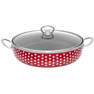 Cratita Emailata cu Buline, 26 cm, 2 l, cu Capac, Rosie, Perfect Home