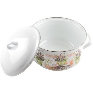 Cratita Emailata cu Capac, 22 cm, 4.8 l, Alba, Perfect Home