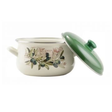 Cratita Emailata cu Capac, 24 cm, 6 l, Oliva, Perfect Home