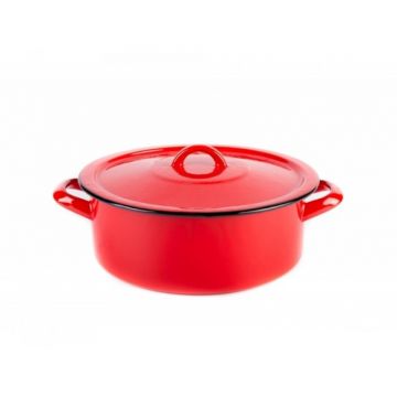 Cratita Emailata cu Capac, 8 l, Rosie, Emailul Medias